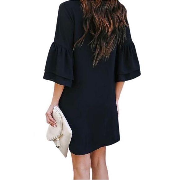 NEW Black Flowy Spring Wedding Formal Office Bohemian Cocktail Dress Medium - Picture 4 of 17